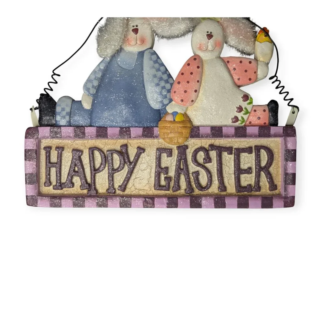 Happy Easter Bunny Wall Hanging Resin Sign